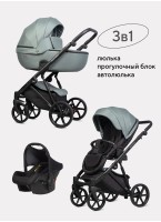 Детская коляска 3 в 1 Riko Basic Montana 2025 | Реверсивный прогулочный блок | Пружинная амортизация | Передние поворачиваемые колеса с фиксацией | Цвет - зеленый