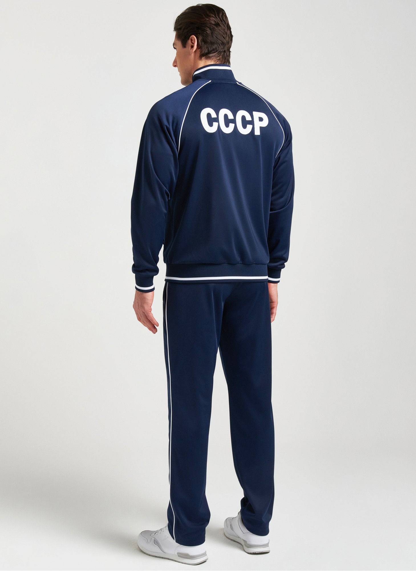 Спортивный костюм мужской с символикой СССР - герб СССР на груди и надпись на спине и на брюках, RUSTEAM, цвет - синий