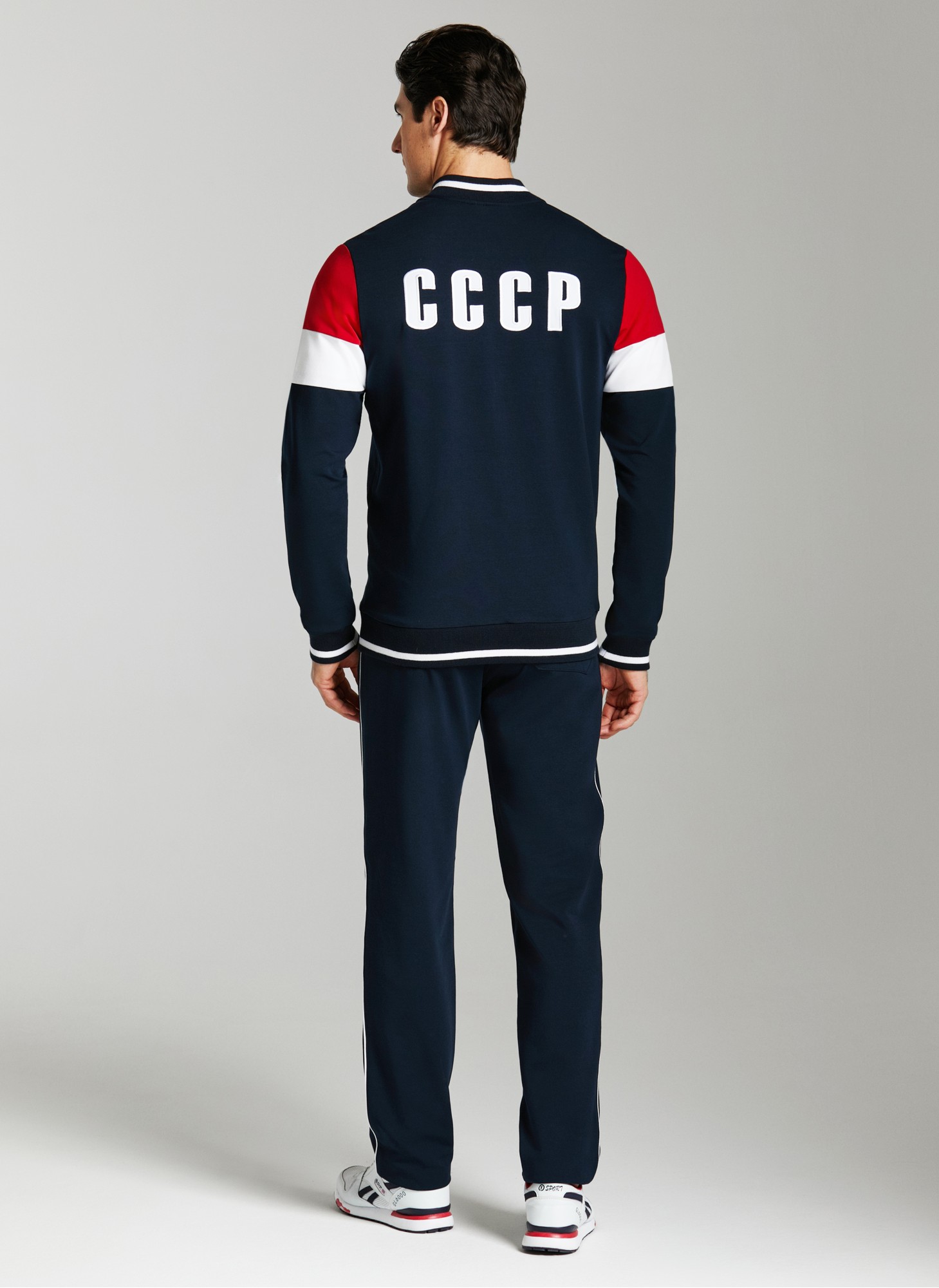 Спортивный костюм СССР мужской Rusteam, три цвета - синий, красный, белый, герб СССР на груди, надпись СССР на спине