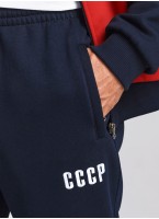 Спортивный костюм мужской с начёсом с гербом СССР на груди и надписью СССР на спине и на брюках | RUSTEAM | Цвет - синий и красный