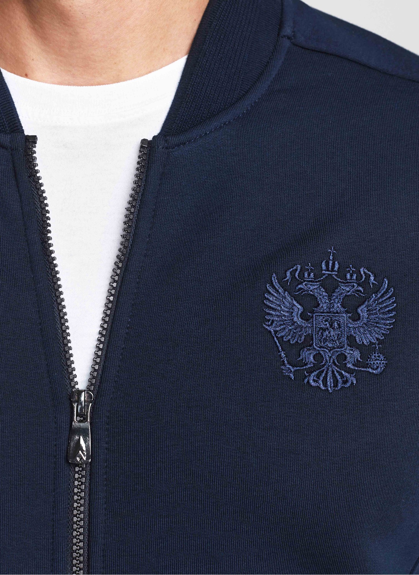 Мужской спортивный костюм с начесом RUSTEAM с гербом России и надписью Россия, синий