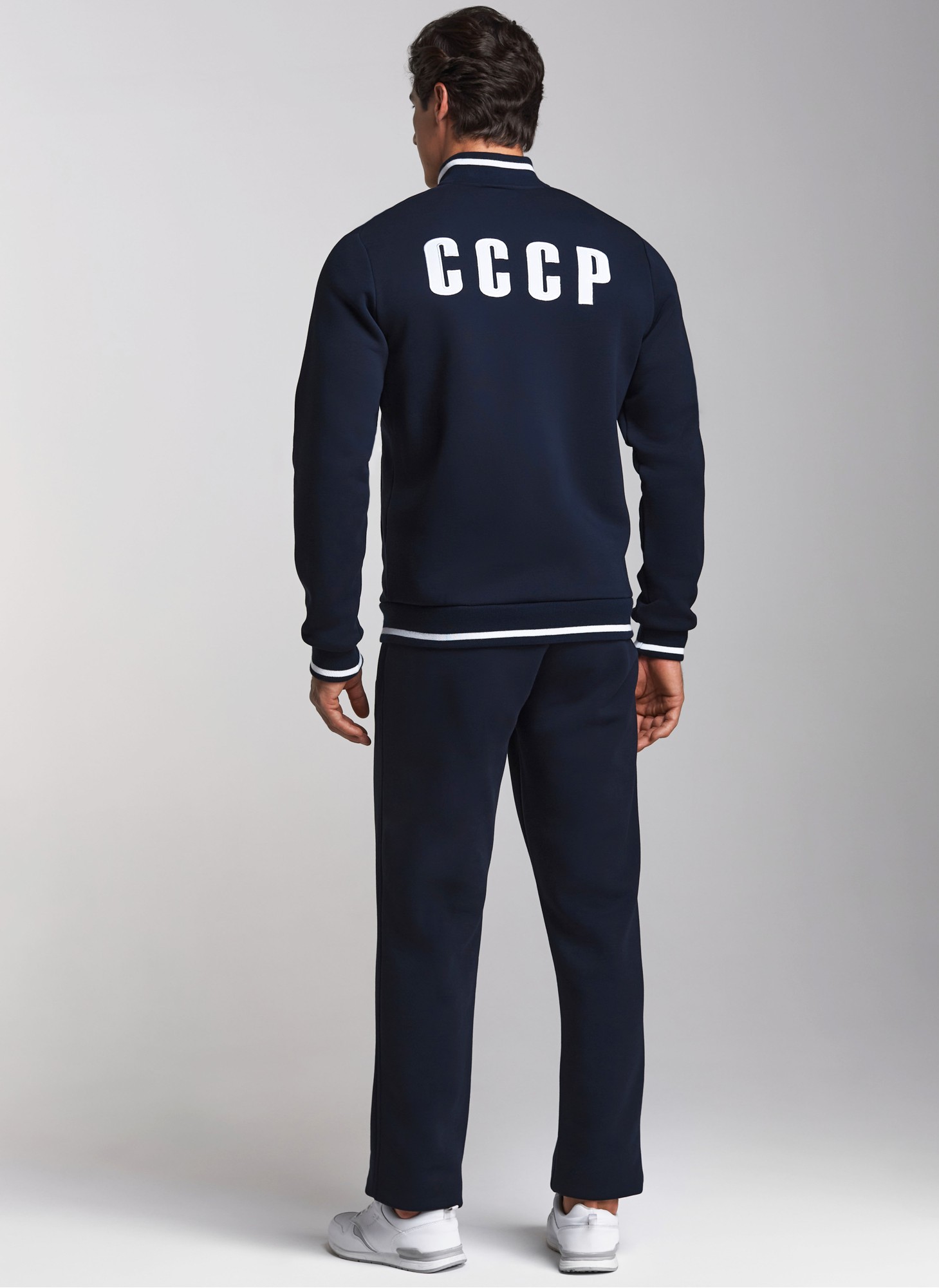 Спортивный костюм мужской с гербом СССР на груди и надписью СССР на спине и на брюках, RUSTEAM, с начёсом, синий