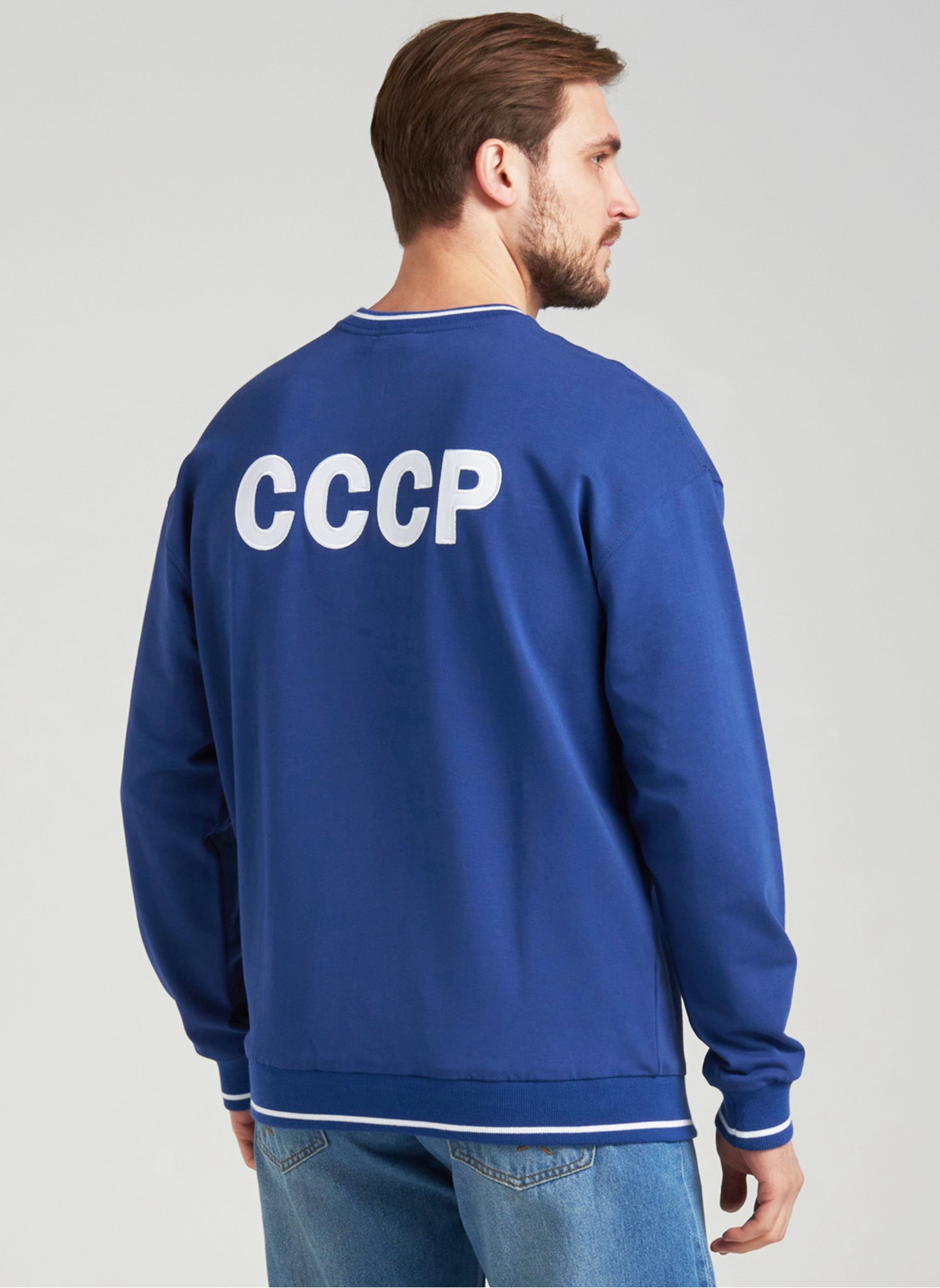 Свитшот СССР мужской Rusteam - синий с гербом СССР на груди и надписью на спине, цвет синий