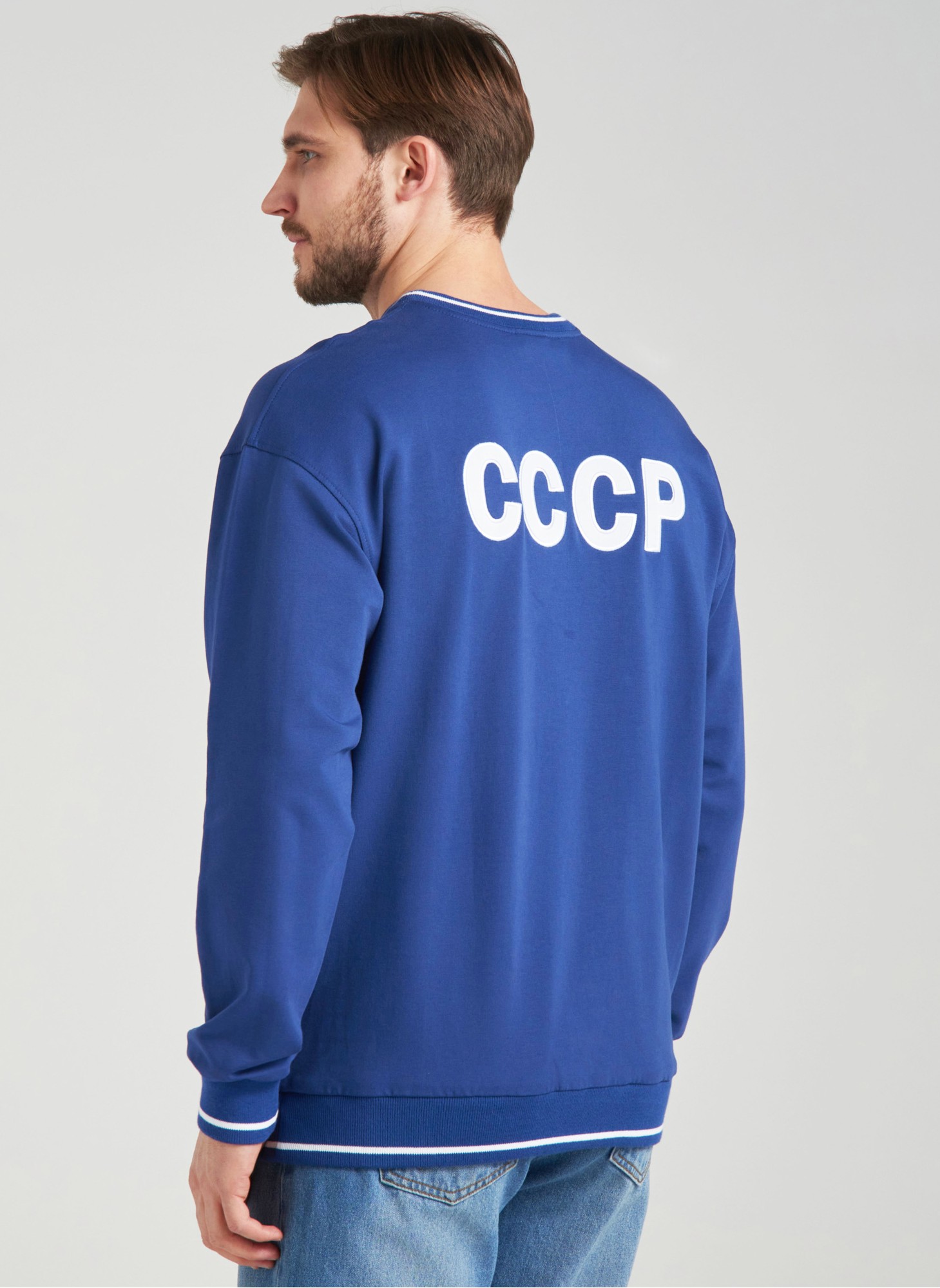 Свитшот СССР мужской Rusteam - синий с гербом СССР на груди и надписью на спине, цвет синий