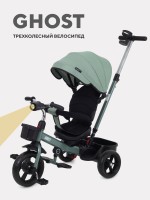 Трехколесный велосипед - коляска (2в1) Rant Basic, зеленый цвет, реверсивные (поворотные) сидения, телескопическая родительская ручка, фонарик на руле